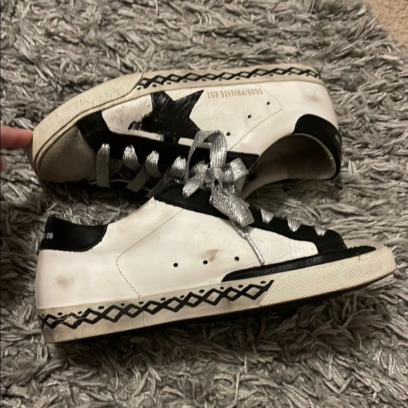 Golden Goose Black and White Distressed Sneakers - Picture 4 of 9
